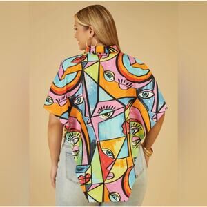 Live 4‎ Truth Womens Wearable Art Abstract Picasso Eyes Button Up Shirt Size S